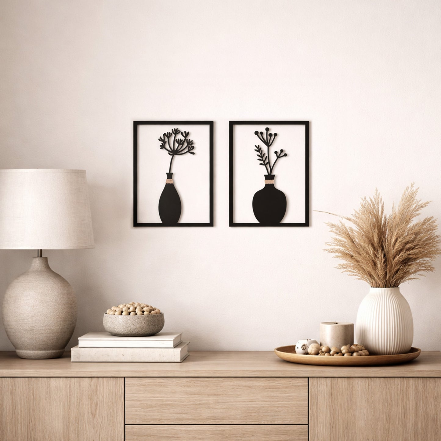 Wandbild Blumenvase Leni Mila Metall 2er Set schwarz