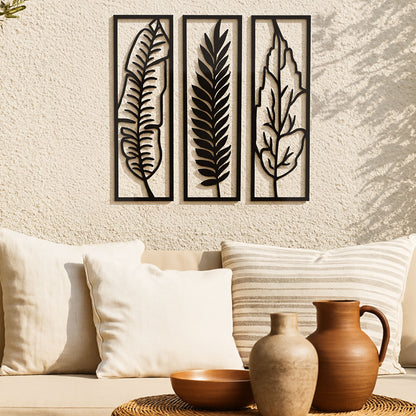 Wandbild Metall Blätter 3er Set schwarz