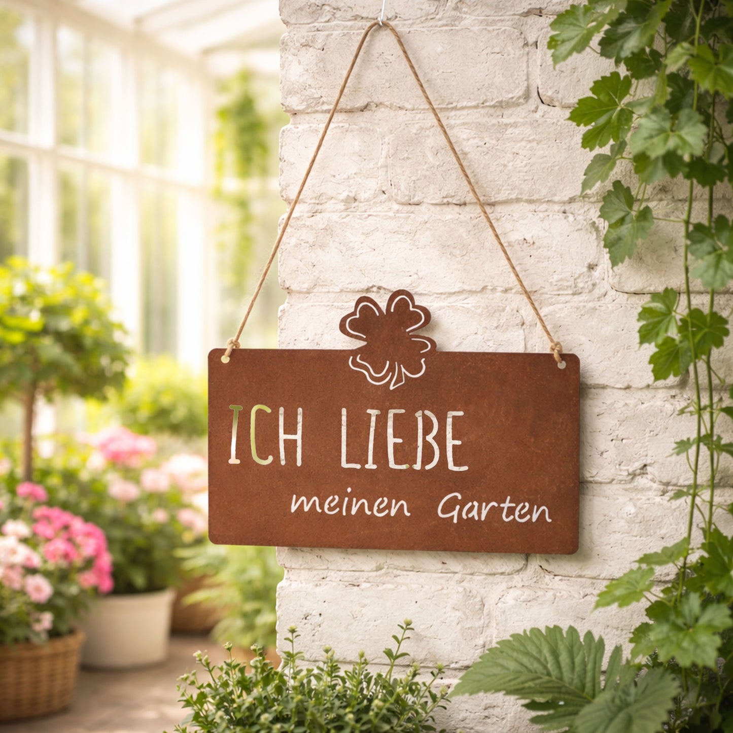 Aufhänger Gartenschild "Ich Liebe meinen Garten" Rost