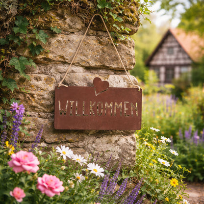 Aufhänger Gartenschild "Willkommen" Rost