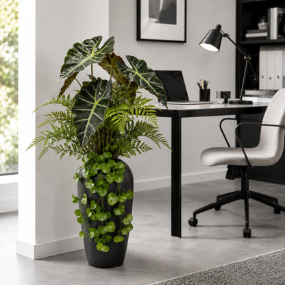 Kunstpflanze Alocasia mit Farn und hängendem Efeu in Vase 75 cm