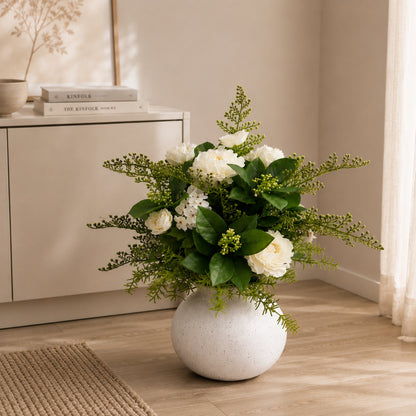 Kunstpflanze Weiß Grün mit Vase künstliches Blumengesteck 63 cm
