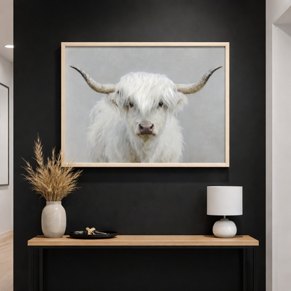 Wall Art 3D Hairfusion Kuh weiß mit Hörnern 60x80