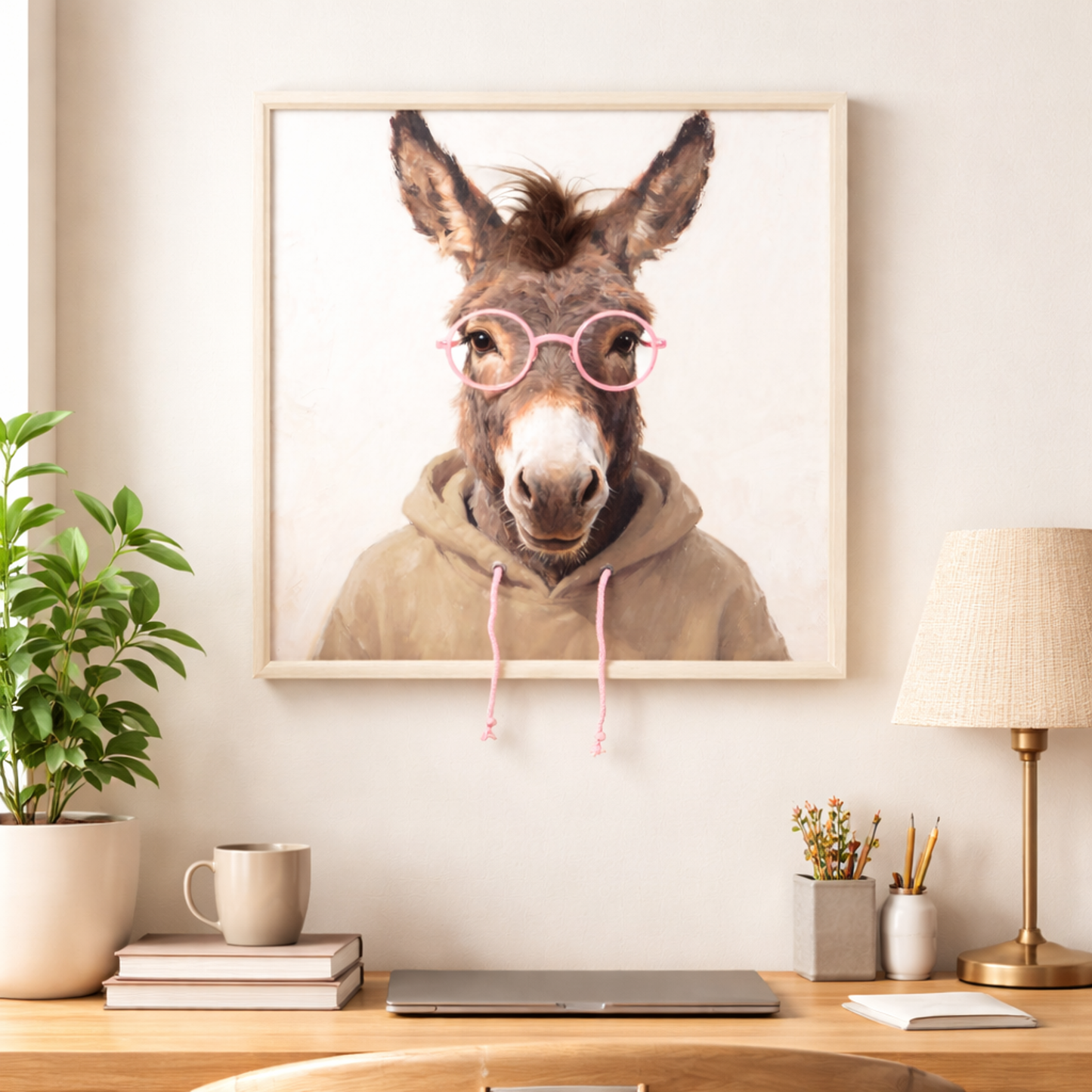 Wall Art 3D Hairfusion Esel mit Hoodie und Brille in pink 60x60