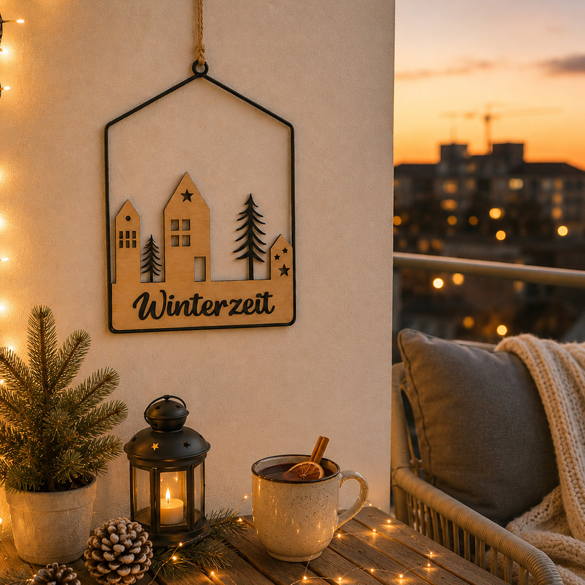 Aufhänger Elsa Winterzeit Haus aus Holz & Metall