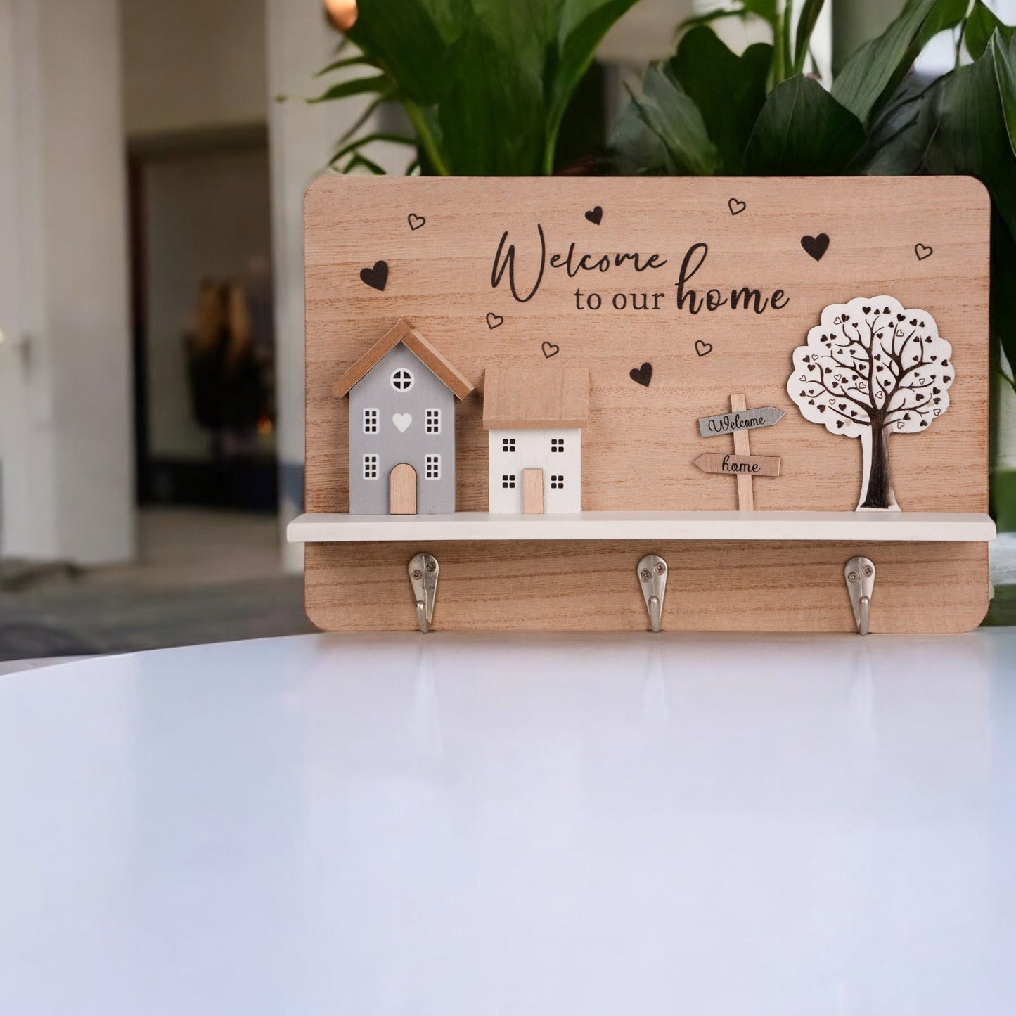 Schlüsselhalter "Welcome to our Home" aus Holz