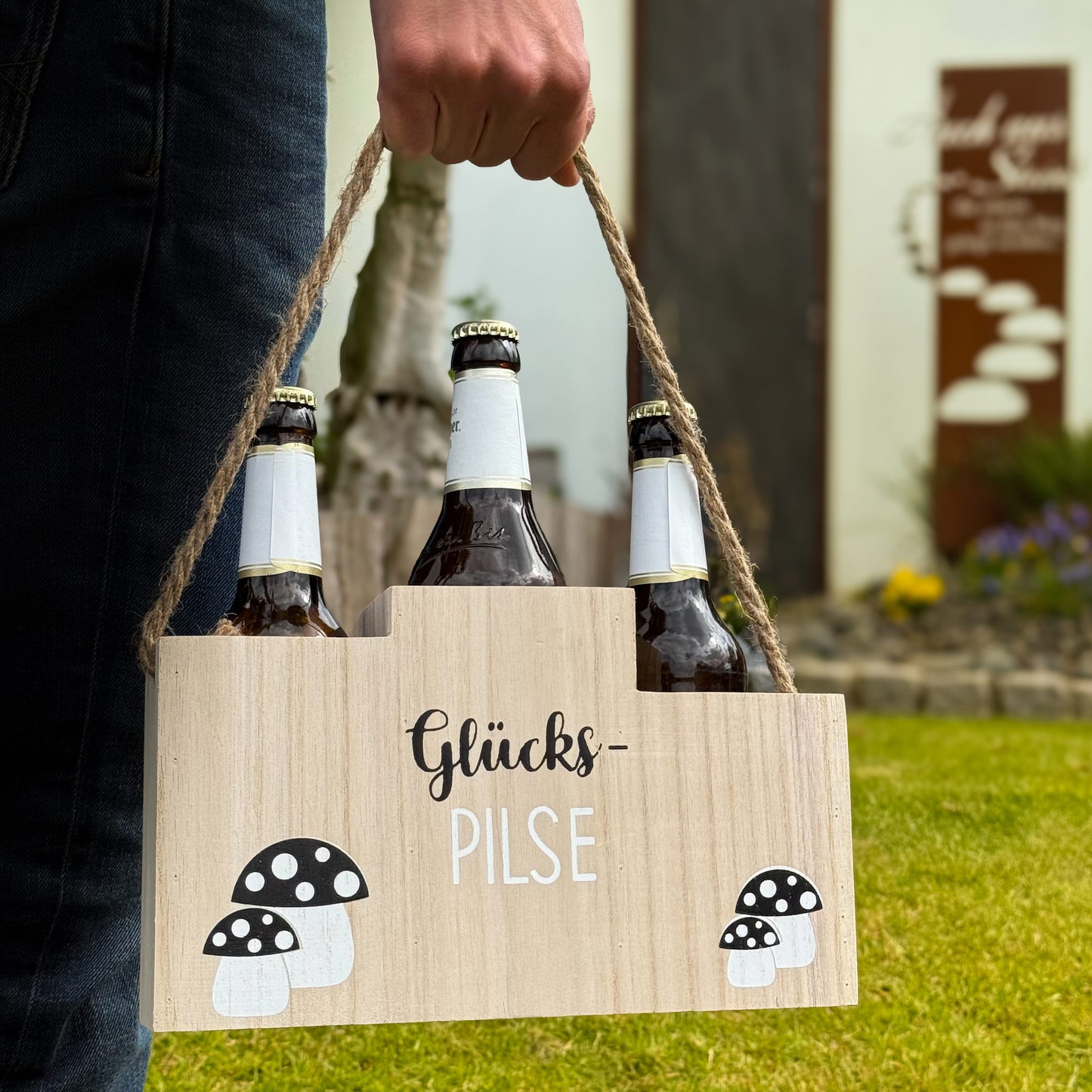 Flaschenhalter Glücks-PILSE - Bambus oder Holz
