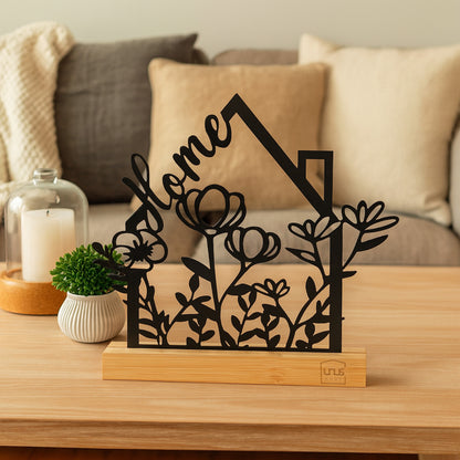 Aufsteller "Home" mit Blumen in schwarz oder weiß