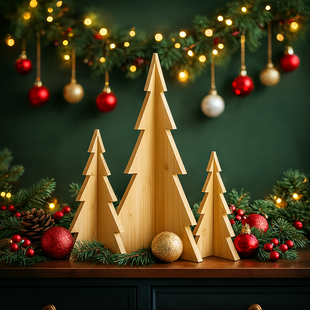 Aufsteller Bäume im 3er Set Holz in natur