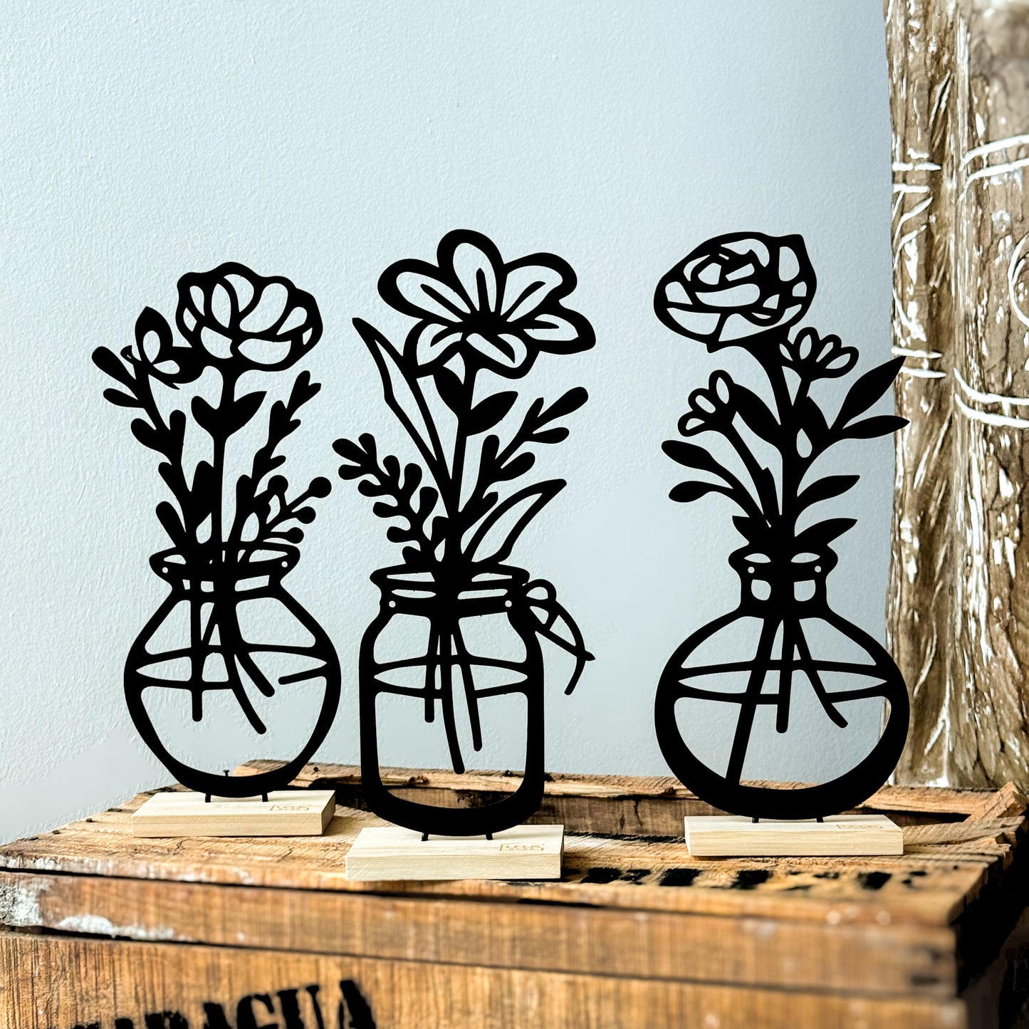 Aufsteller Vase Blumen weiß oder schwarz 3er Set