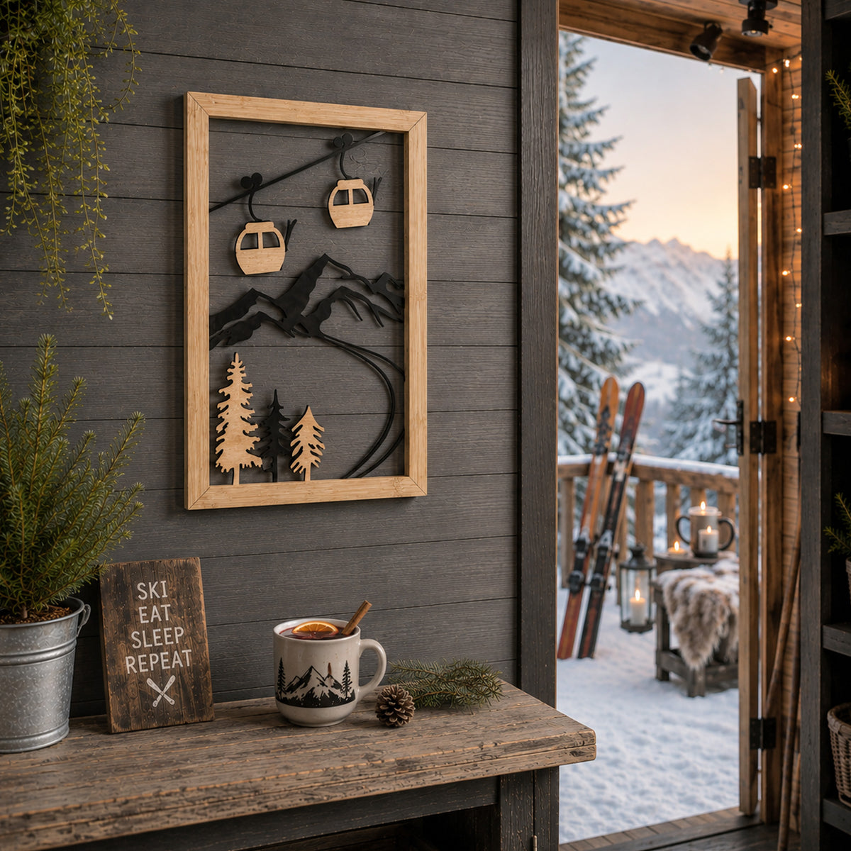 Wandbild Moritz mit Bambus Rahmen Ski Resort
