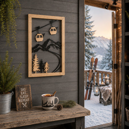 Wandbild Moritz mit Bambus Rahmen Ski Resort