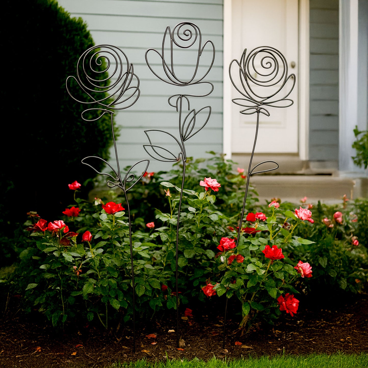 Metallkunst Stecker Rosen 3er Set in schwarz