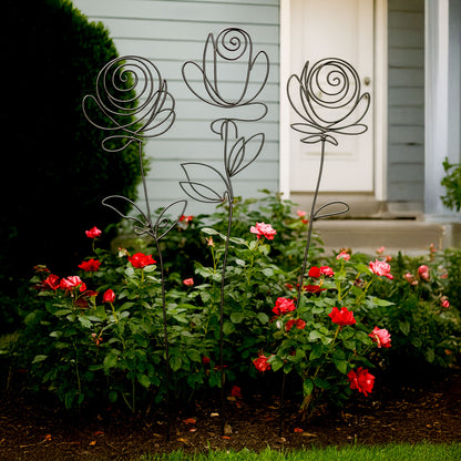 Metallkunst Stecker Rosen 3er Set in schwarz