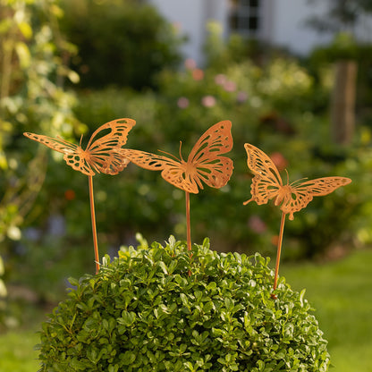Gartenstecker Schmetterlinge 3er Set in Rost