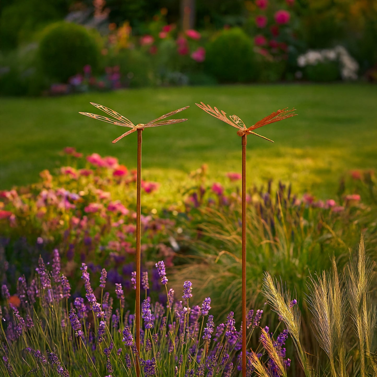 Gartenstecker Libelle 2er Set Metall  in rost