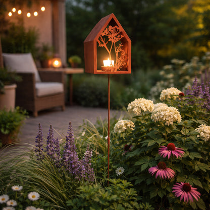 UNUS Lichthaus Garten mit Stab Rost verschiedene Motive