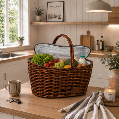 Einkaufskorb inklusive Kühltasche  in Rattan-Optik