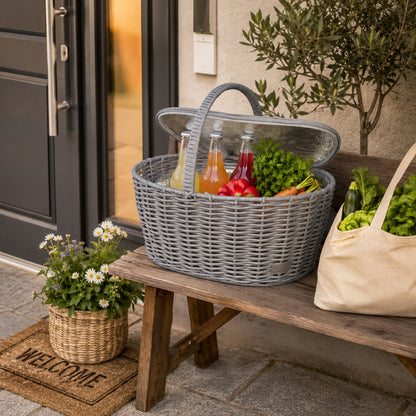 Einkaufskorb inklusive Kühltasche  in Rattan-Optik