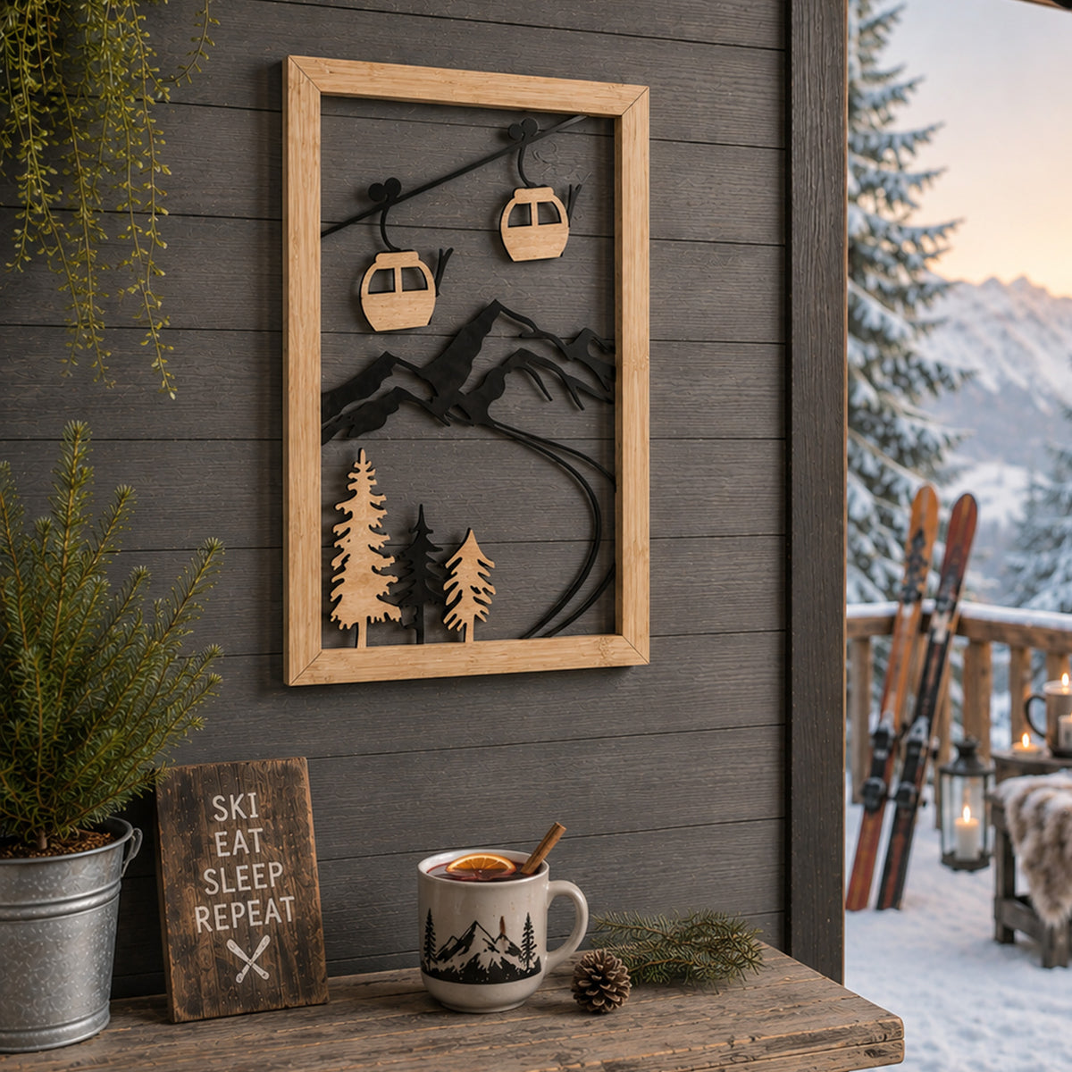 Wandbild Moritz mit Bambus Rahmen Ski Resort