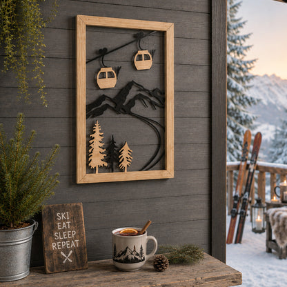 Wandbild Moritz mit Bambus Rahmen Ski Resort