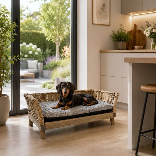 Hundebett aus Weide mit Kissen