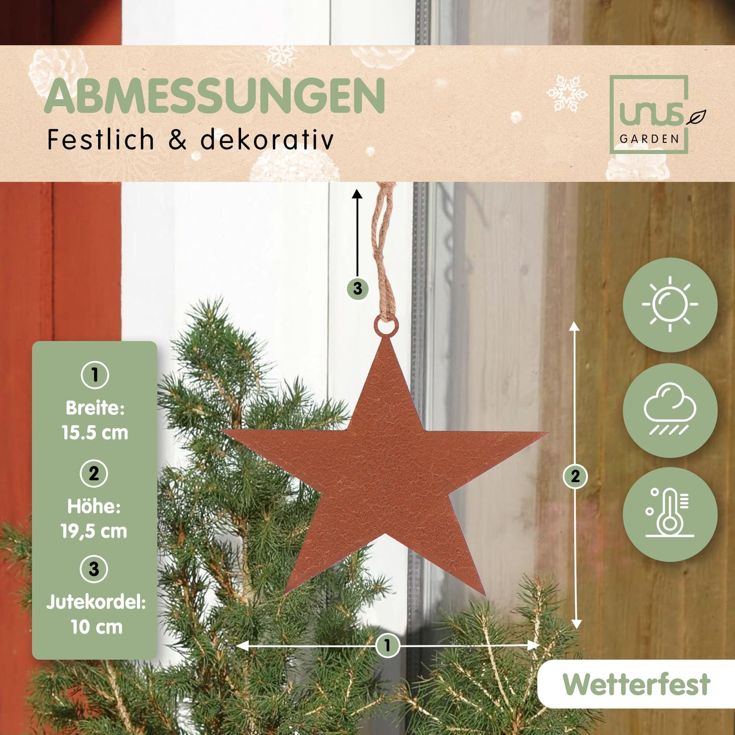 Deko Stern Rost z Aufhängen m Kette 3er Set