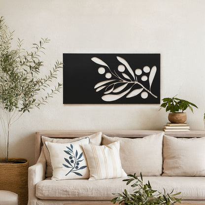 Metallbild Olivenzweig mit Haken in schwarz