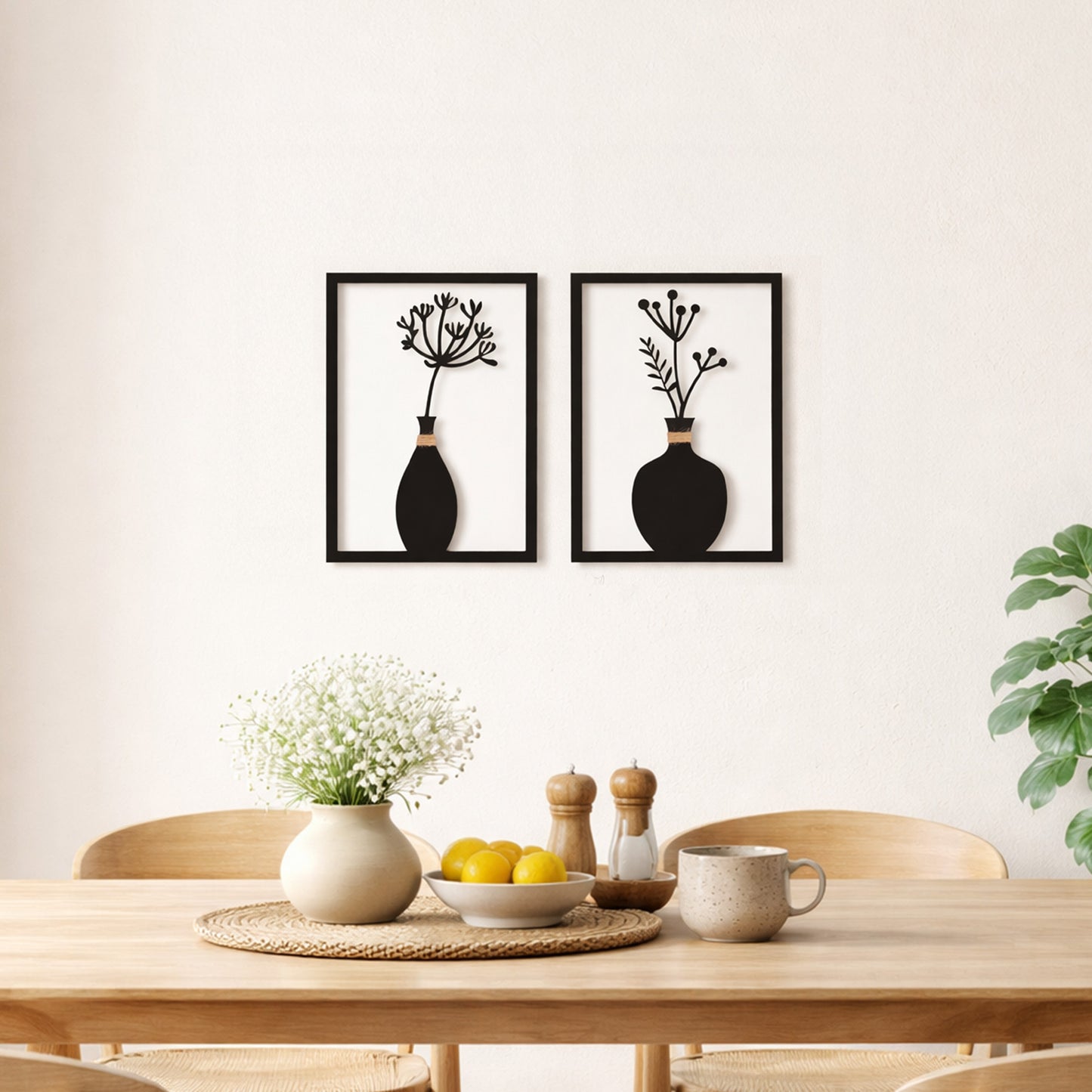 Wandbild Blumenvase Leni Mila Metall 2er Set schwarz