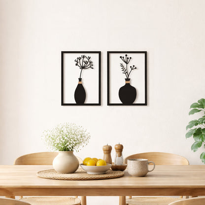 Wandbild Blumenvase Leni Mila Metall 2er Set schwarz