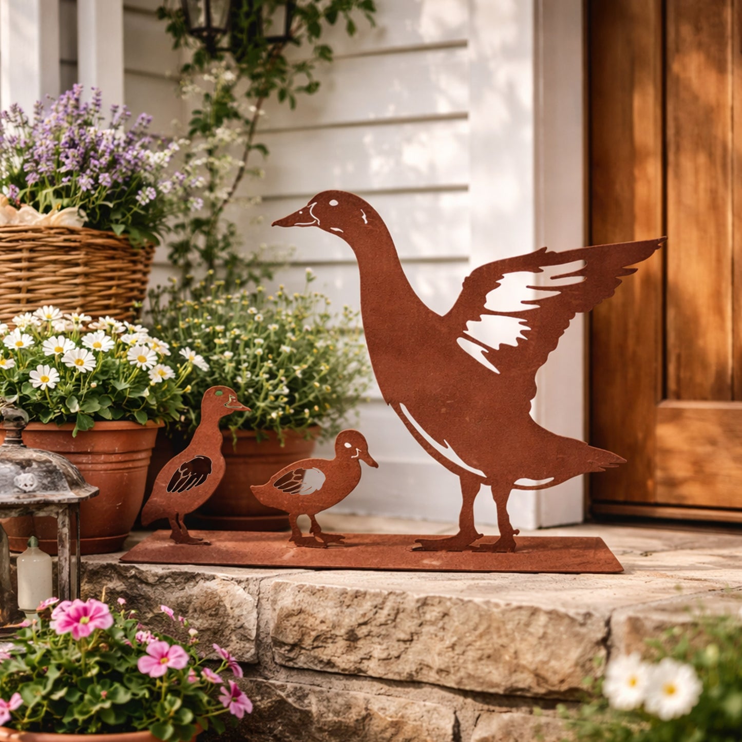 Aufsteller Entenfamilie Rost