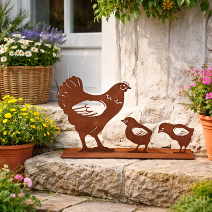 Aufsteller Hühnerfamilie Rost