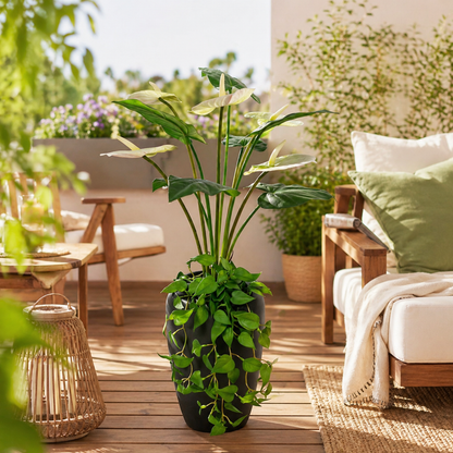 Kunstblume mit Vase Anthurium weiß mit Efeu hängend 77 cm