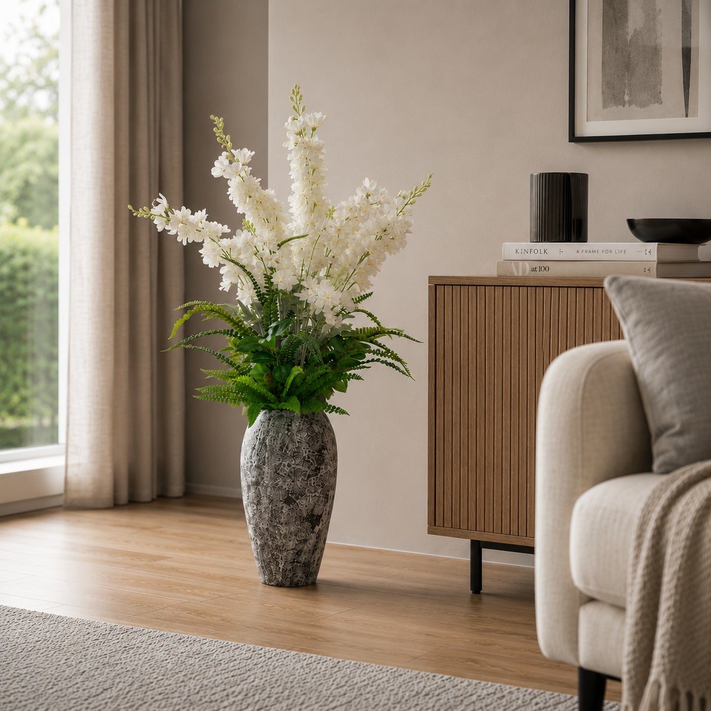 Kunstpflanze Weiß Grün mit Vase künstliches Blumengesteck 104 cm