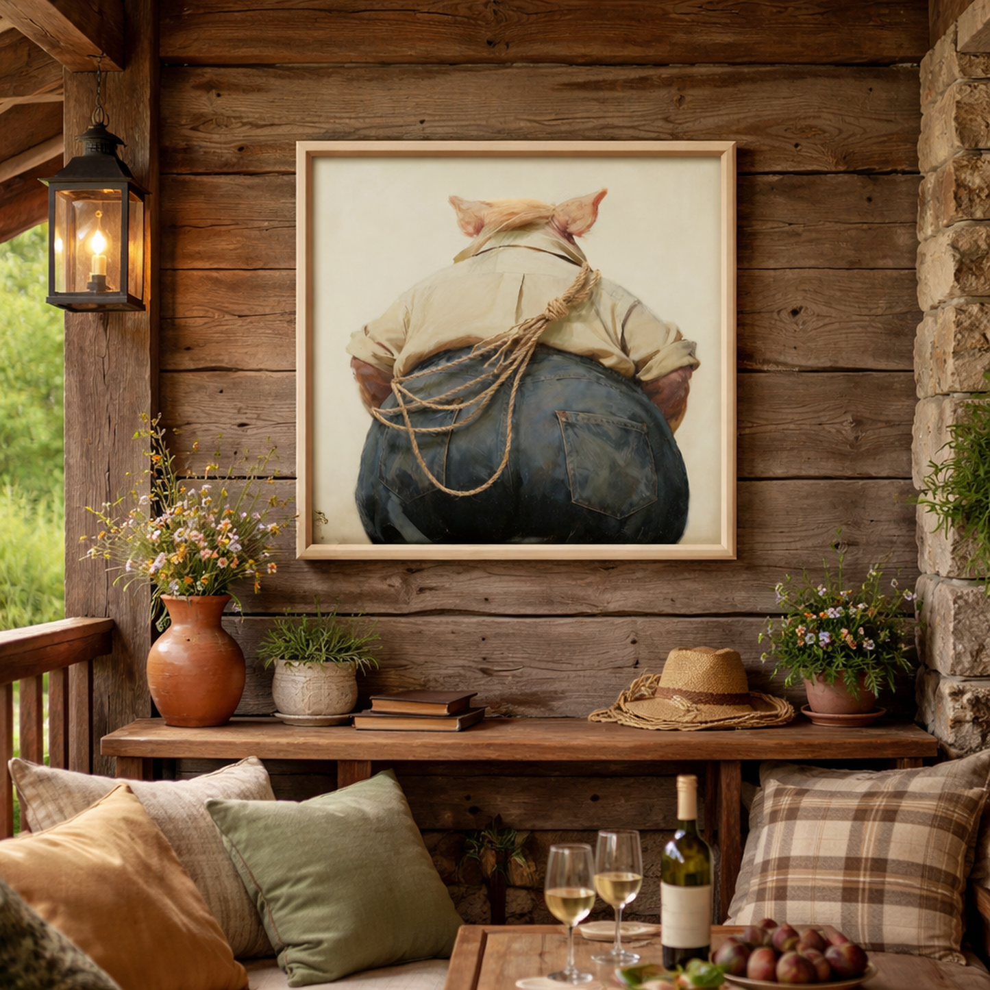 Wall Art 3D Hairfusion Schwein in Jeans 60x60