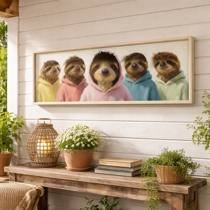 Wall Art 3D Hairfusion Faultiere mit bunten Hoodies 120x40