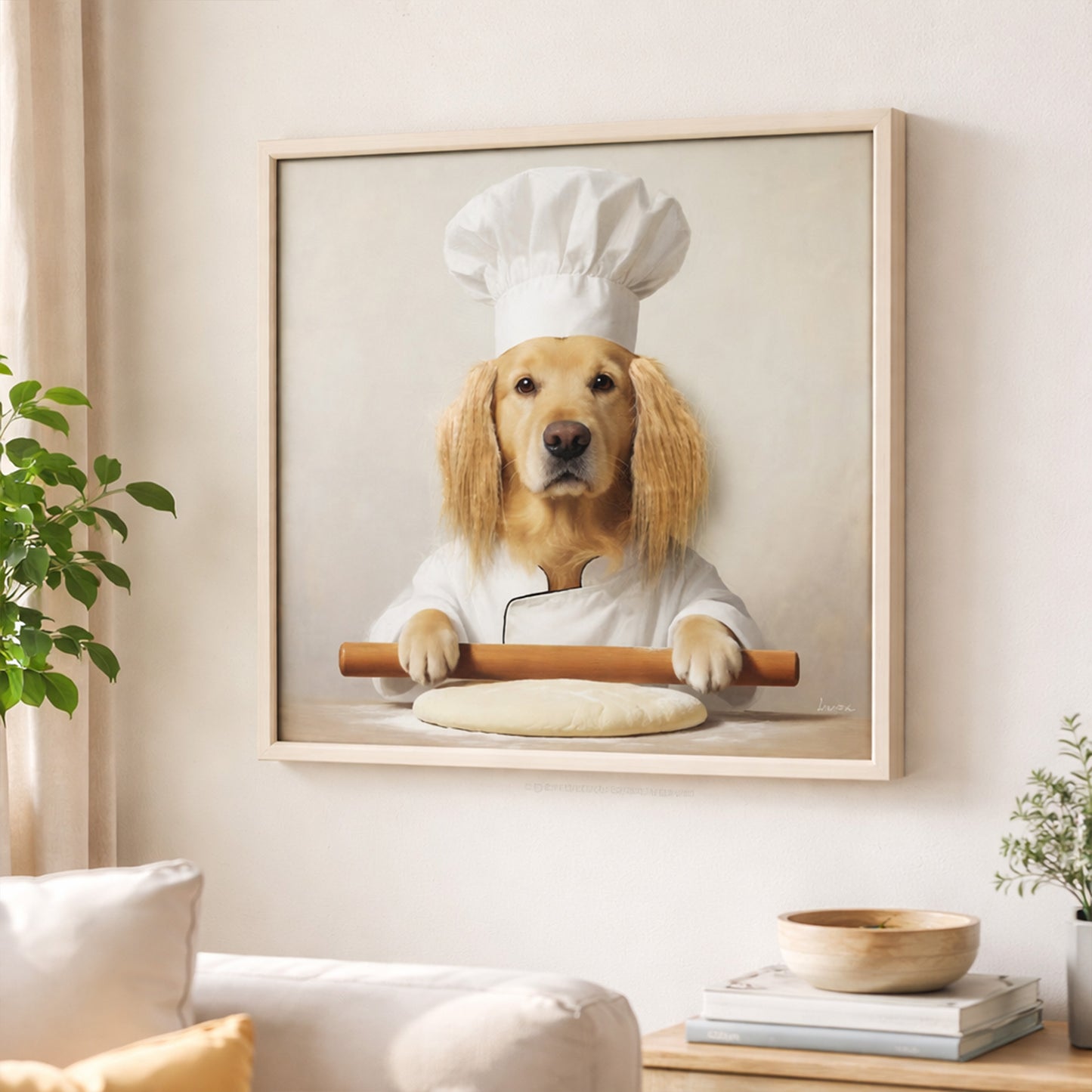 Wall Art 3D Hairfusion Golden Retriever mit Kochmütze 60x60