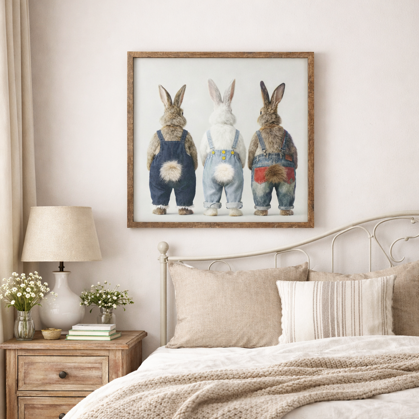 Wall Art 3D Hairfusion Hasen mit Latzhose 80x80