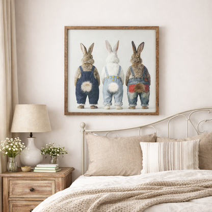 Wall Art 3D Hairfusion Hasen mit Latzhose 80x80