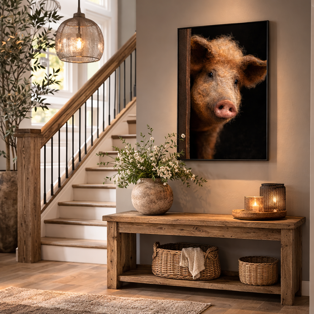 Leinwand Tierportrait Wollschwein bespannter Keilrahmen