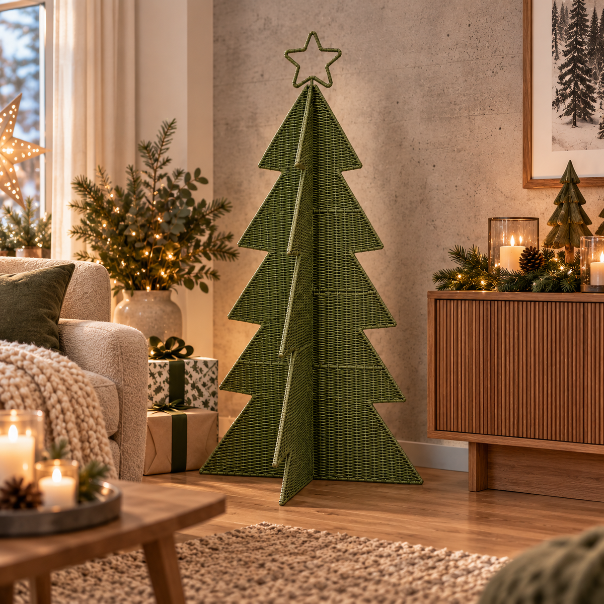 Aufsteller Tannenbaum Olaf Papiergeflecht Grün oder Weiß