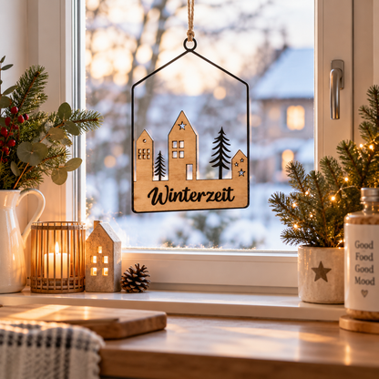 Aufhänger Elsa Winterzeit Haus aus Holz & Metall