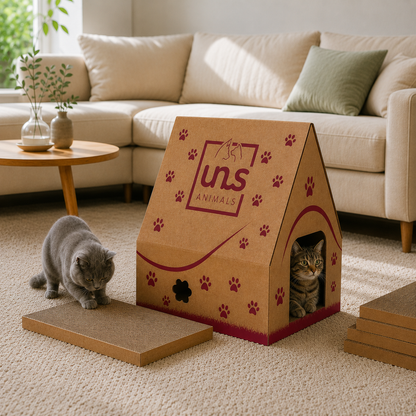 Katzenhaus Pappe Madame Miez inkl. 6 Kratzbretter