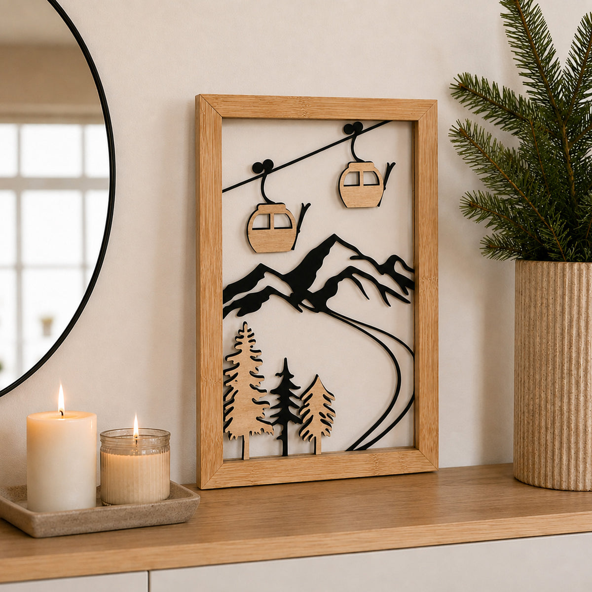 Wandbild Moritz mit Bambus Rahmen Ski Resort