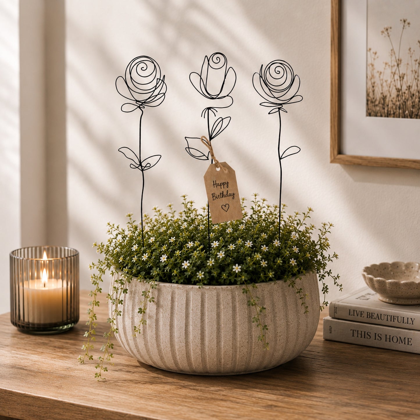 Metallkunst Stecker Rosen 3er Set in schwarz