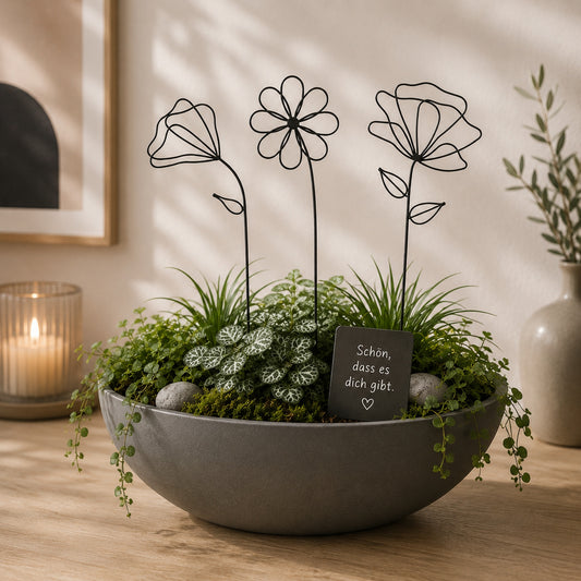 Metallkunst Stecker Blumen 3er Set Betty schwarz