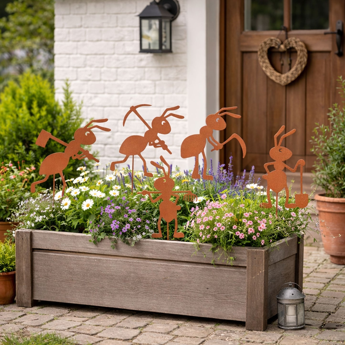 Gartenstecker Rost Ameisen Gärtner und Arbeiter 5er Set in verschiedenen Größen