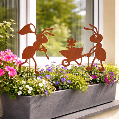 Gartenstecker Rost Ameisen Gärtner und Arbeiter 5er Set in verschiedenen Größen