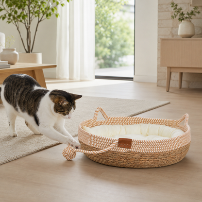 Katzenkorb Katzenbett Milo Naturfaser Baumwollseil mit Kissen