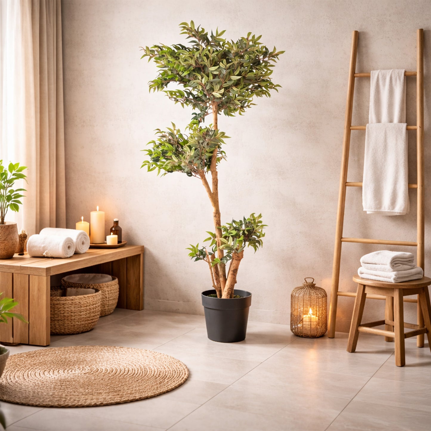 Kunstpflanze Ficus Ruscus Echtholzstamm in verschiedenen Größen
